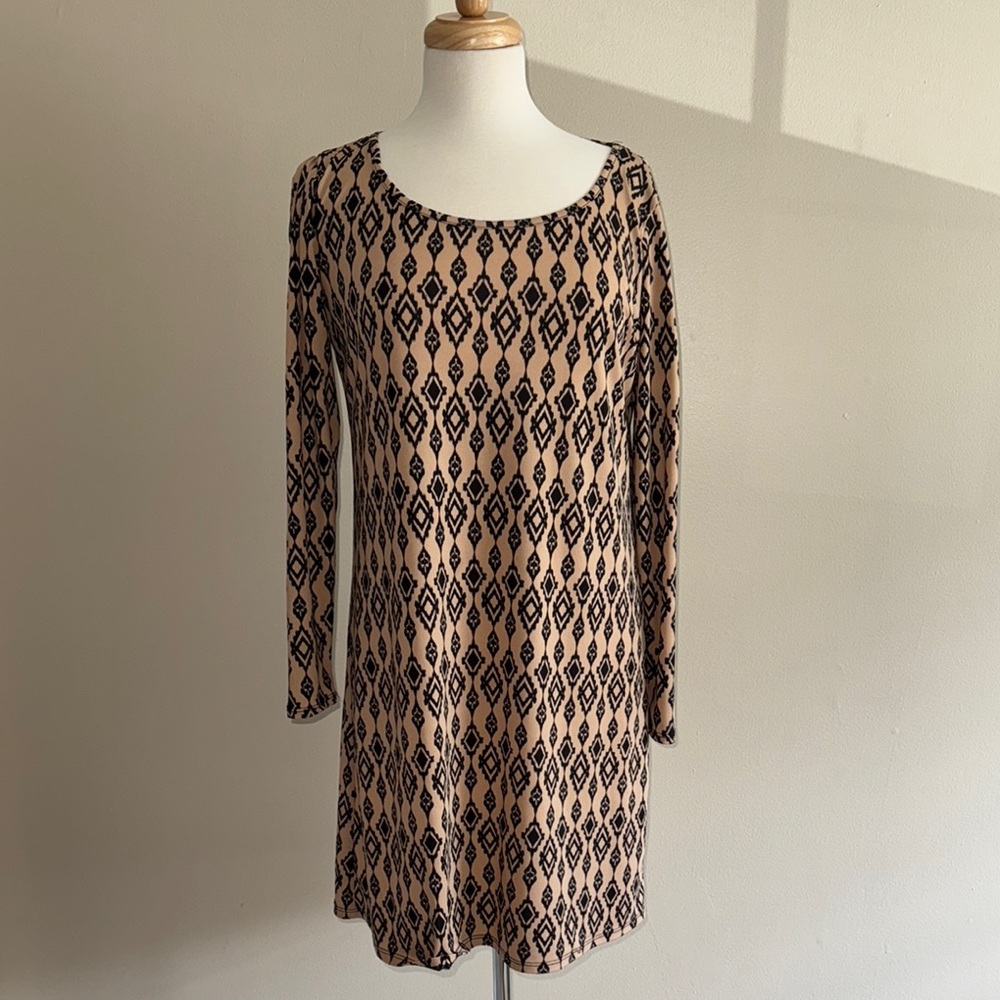 Lilac Clothing Black and Brown Sheath Dress Long Sleeve Small
